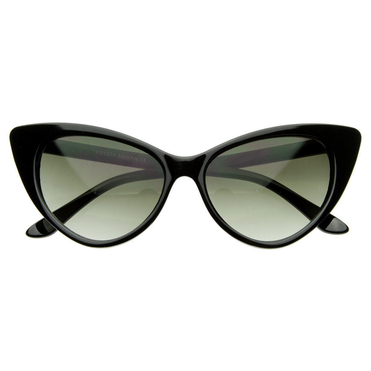 Super Cateyes Vintage Inspired Fashion Mod Chic High Pointed Cat-Eye Sunglasses - 8371 - Black / Gradient