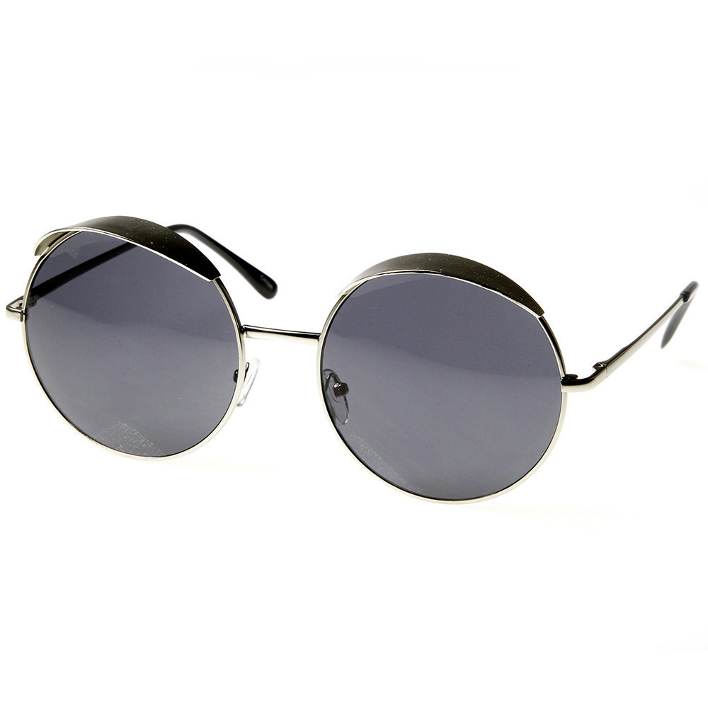 Chic Metal Round Circle Womens Fashion Oversized Eyelid Sunglasses - 8626 - Silver / Lavender