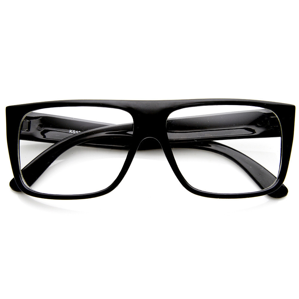 Casual Fashion Basic Rectangular Flat Top Clear Lens Glasses - 8807 - Black