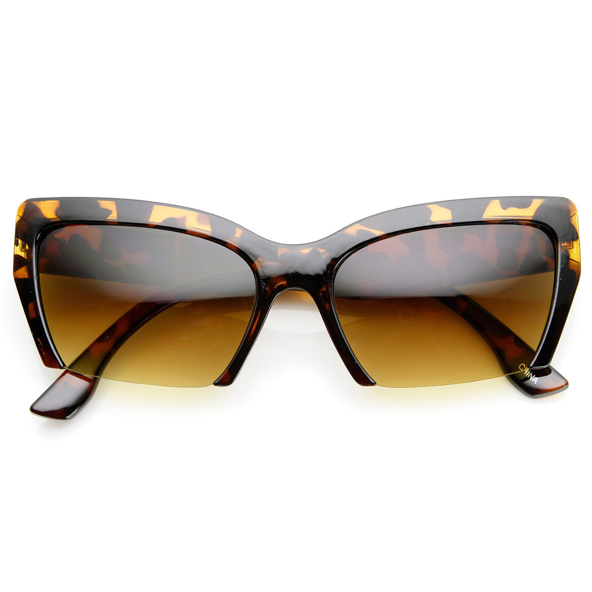 Womens Mod Fashion Semi-Rimless Cat Eye Sunglasses - 9228 - Yellow-Tortoise