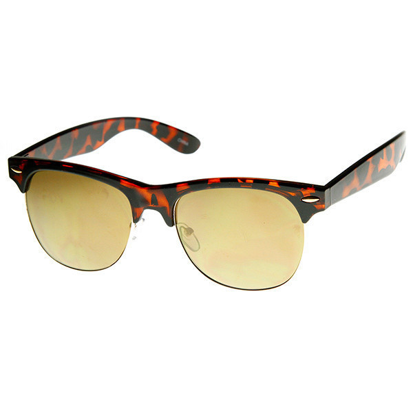 Classic Half Frame Flash Mirror Lens Horned Rim Sunglasses - 8927 - Tortoise Fire