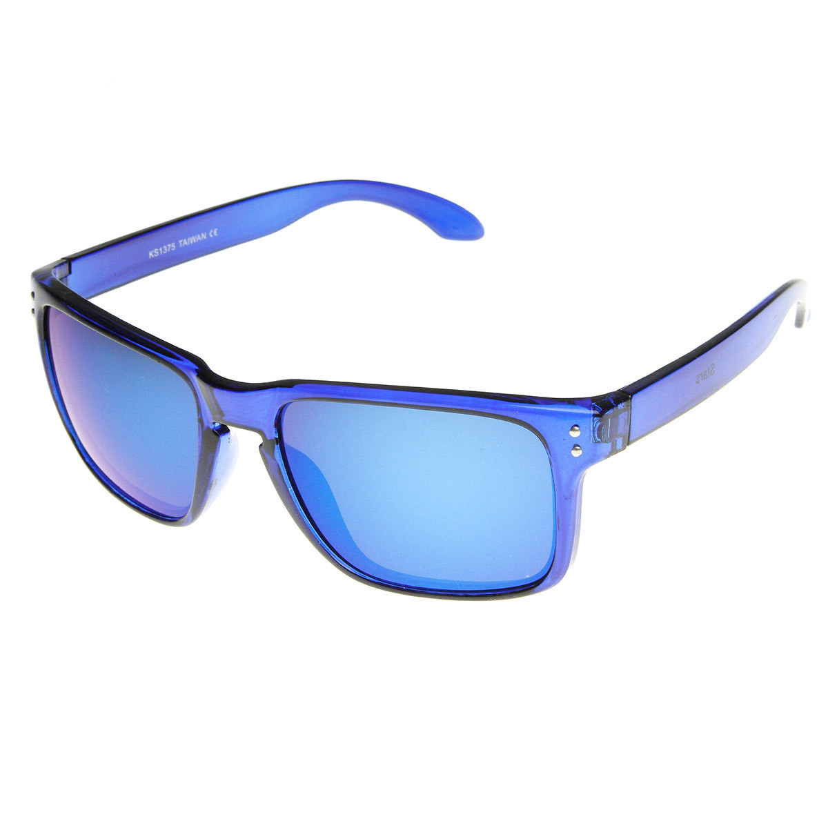 Action Sport Translucent Flash Mirror Horned Rim Sunglasses - 8684 - Blue