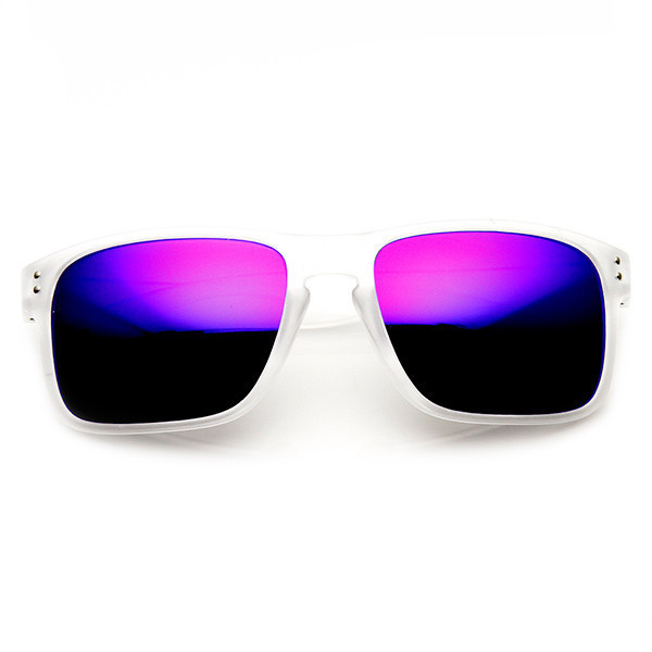 Action Sports Color Mirror Lens Frosted Horned Rim Sunglasses - 9234 - Ice