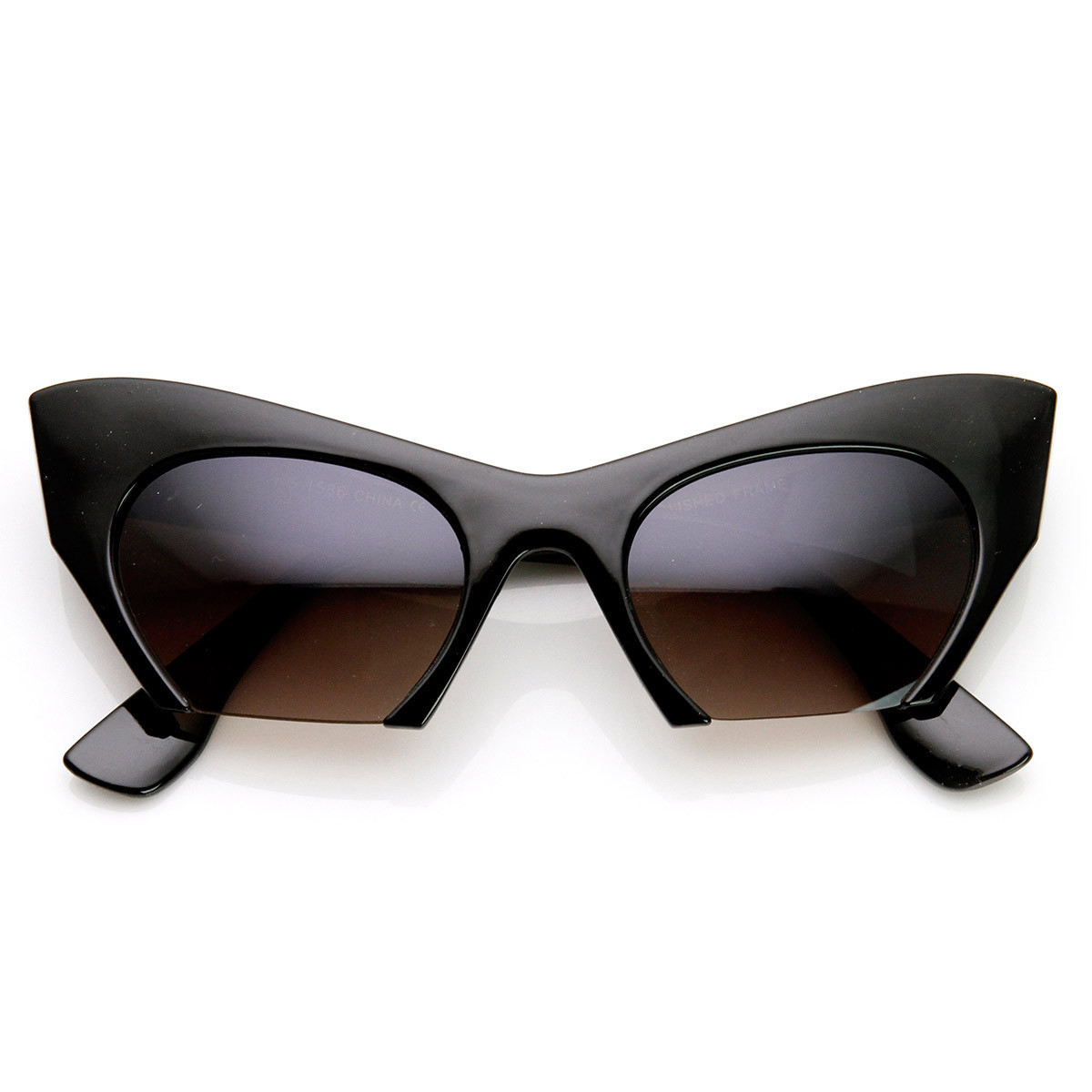 Women's Fashion Semi-Rimless Bottom Cut Cat Eye Sunglasses - 9232 - Black