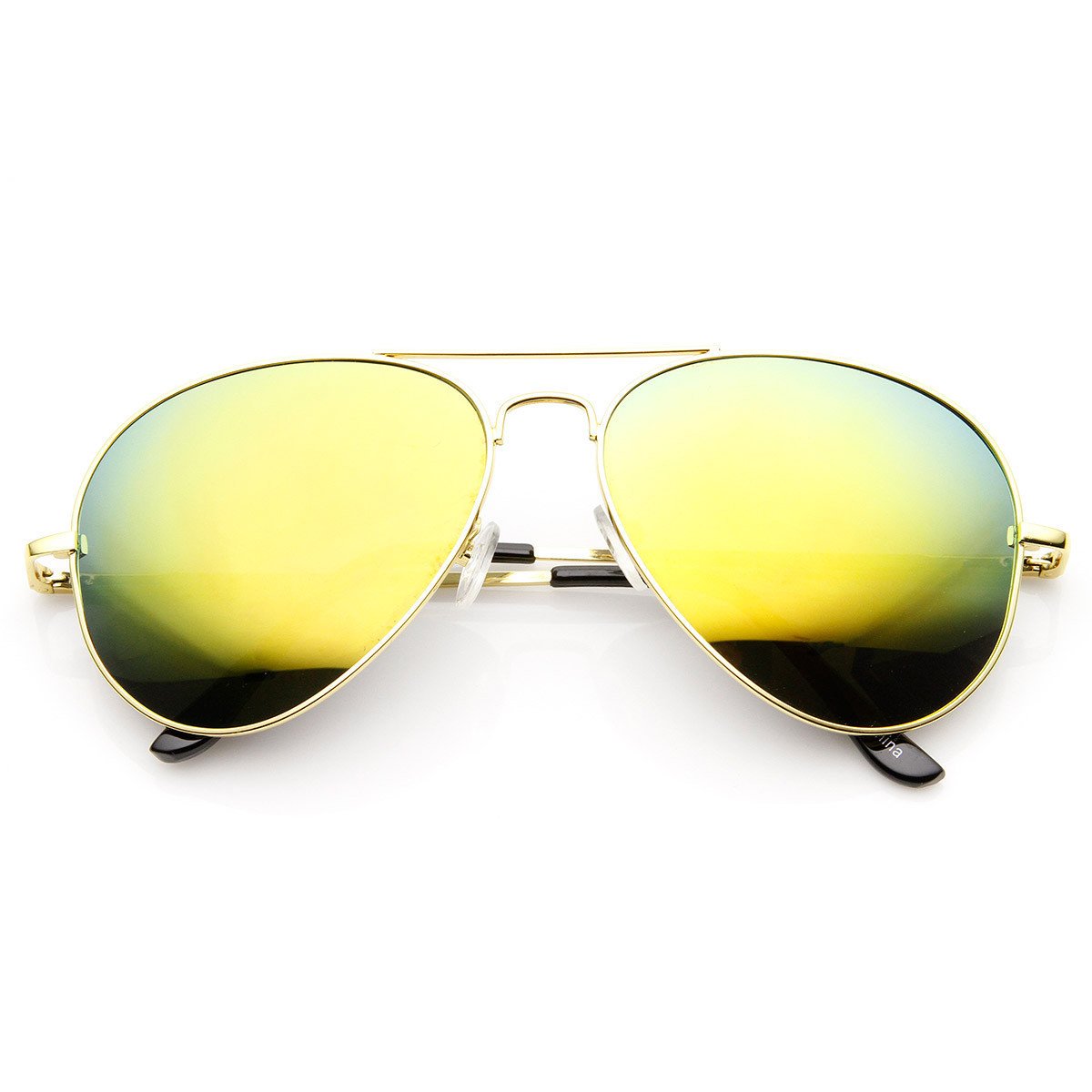 Classic Metal Teardrop Color Mirror Lens Aviator Sunglasses W/ Spring Hinges - 1486 - Gold / Sunset Mirror