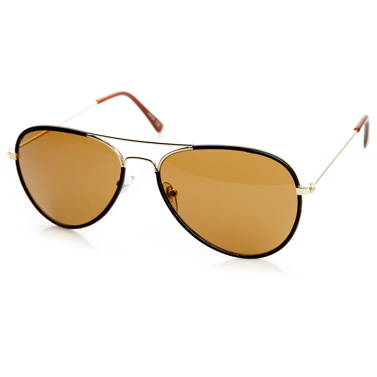 Classic Metal Two-Tone Pilot Teardrop Aviator Sunglasses - 9324 - Brown-Gold Brown