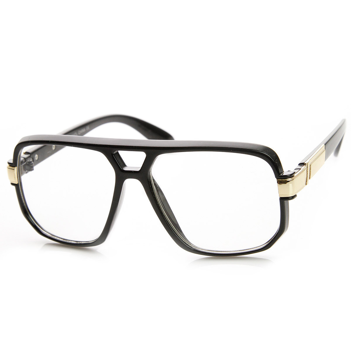 Classic Square Frame Plastic Clear Lens Aviator Glasses - 8975 - Black Gold