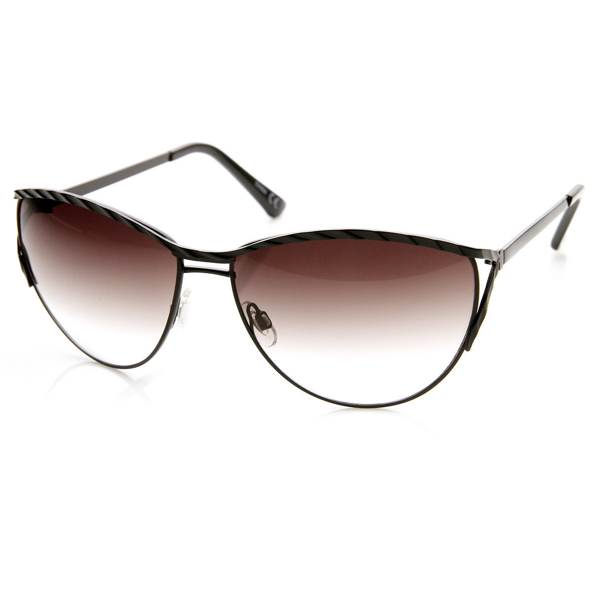 Womens Oversize Embellished Metal Cat Eye Sunglasses - 9327 - Brown