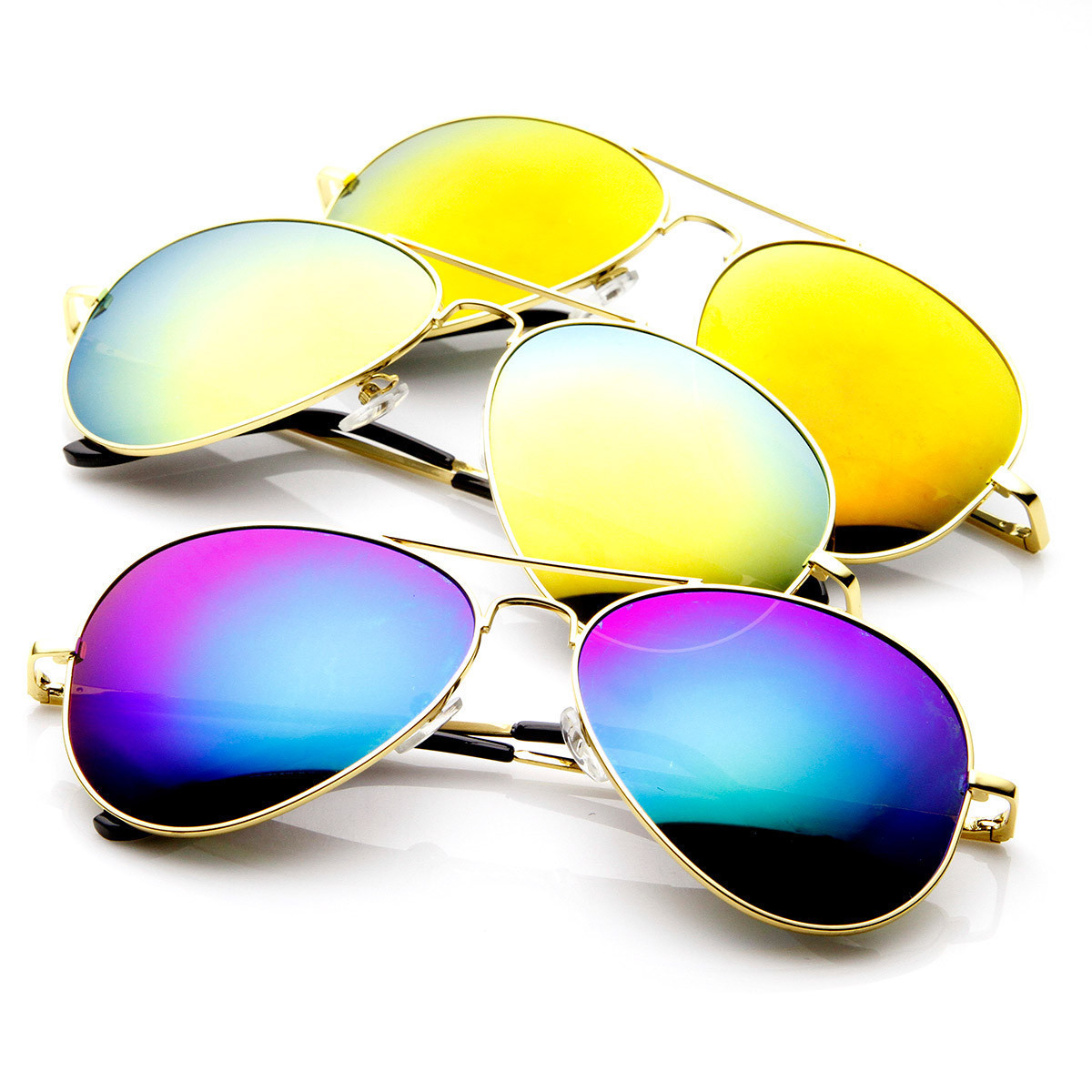 Classic Metal Teardrop Color Mirror Lens Aviator Sunglasses W/ Spring Hinges - 1486 - Gold / Blue Mirror