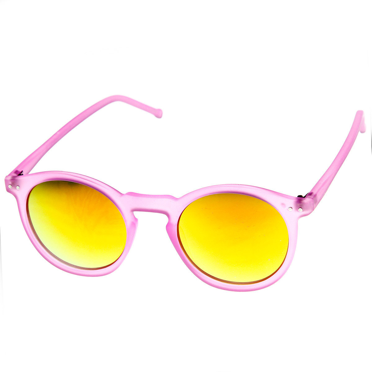 Retro Fashion P3 Frame Color Lens Round Horned Rim Sunglasses - 8932 - Pink/ Purple