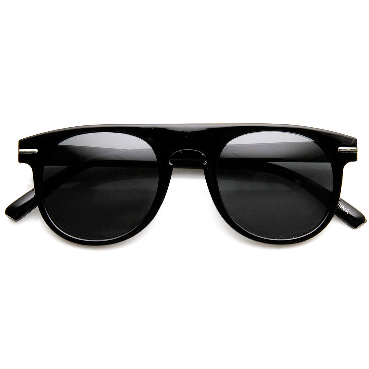 Retro Fashion Keyhole Horned Rim P3 Round Sunglasses - 9302 - Shiny-Black