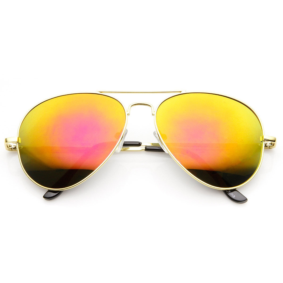 Classic Metal Teardrop Color Mirror Lens Aviator Sunglasses W/ Spring Hinges - 1486 - Gold / Red Mirror