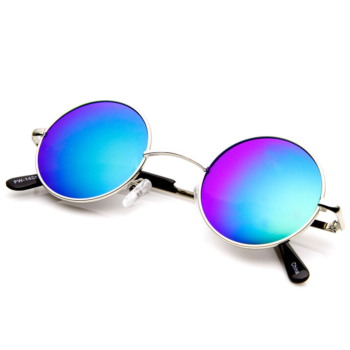 Lennon Style Small Round Color Mirrored Lens Circle Sunglasses - 1409 - Silver Fire