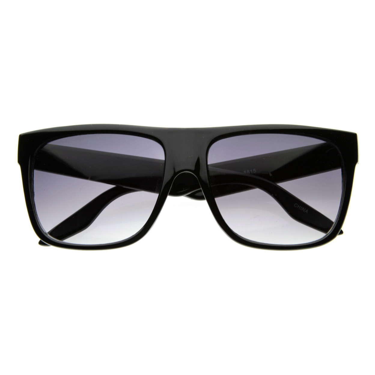 Casual Shades Menswear Plastic Flat Top Horned Rim Style Sunglasses Eyewear - 8256 - Shiny Black
