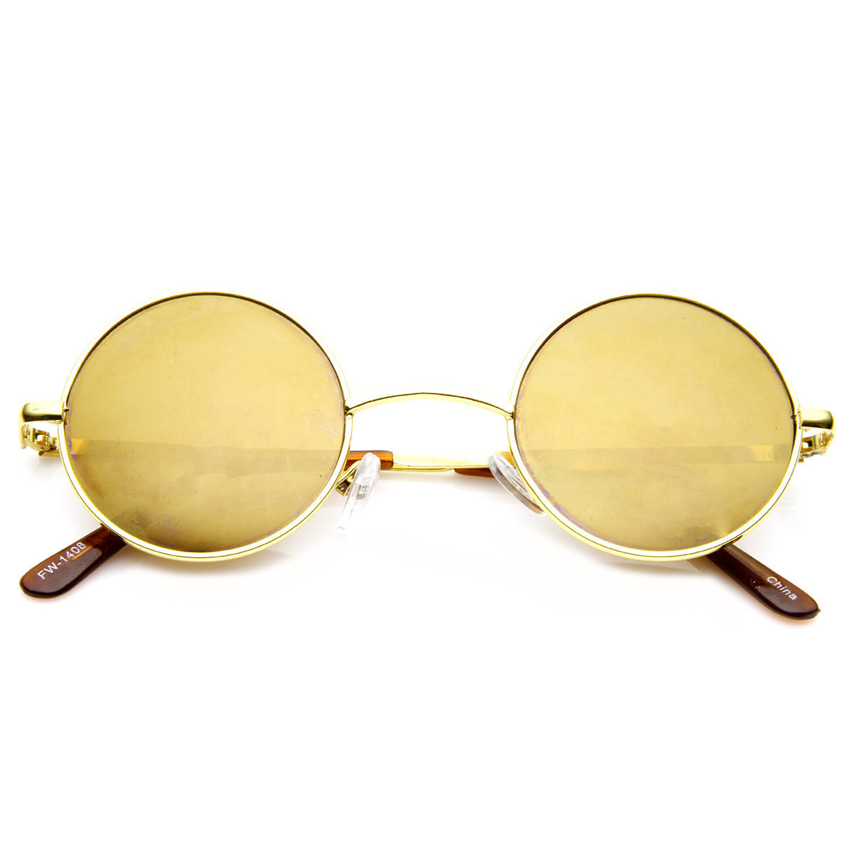 Lennon Style Round Circle Metal Sunglasses With Color Mirror Lens - 1408 - Gold Gold-Mirror