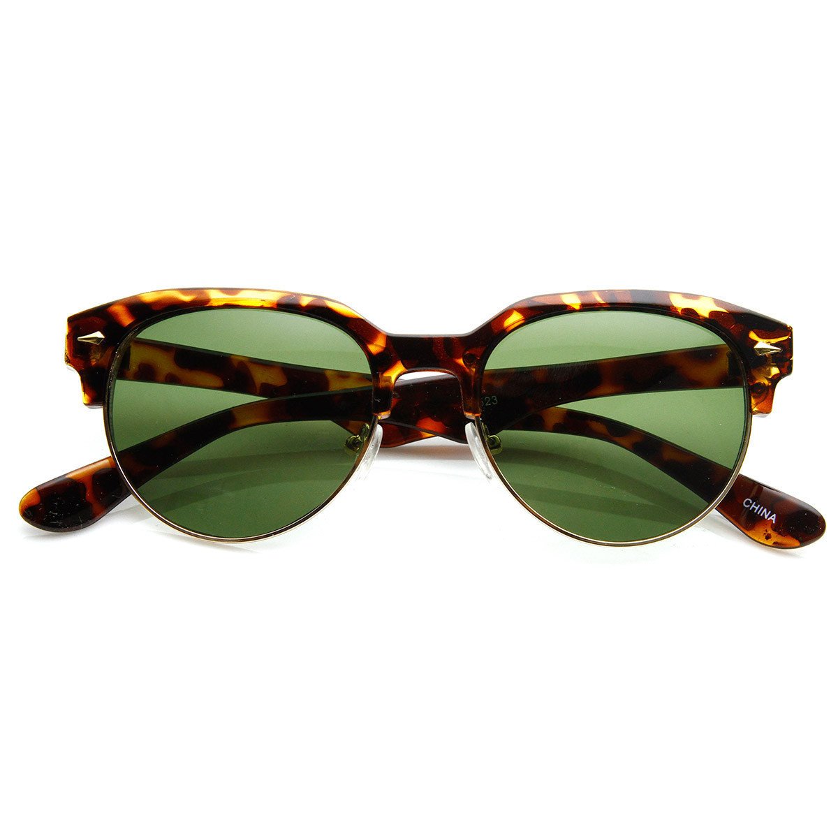 Classic Semi-Rimless Half Frame Retro Horned Rim Sunglasses - 8819 - Black Smoke