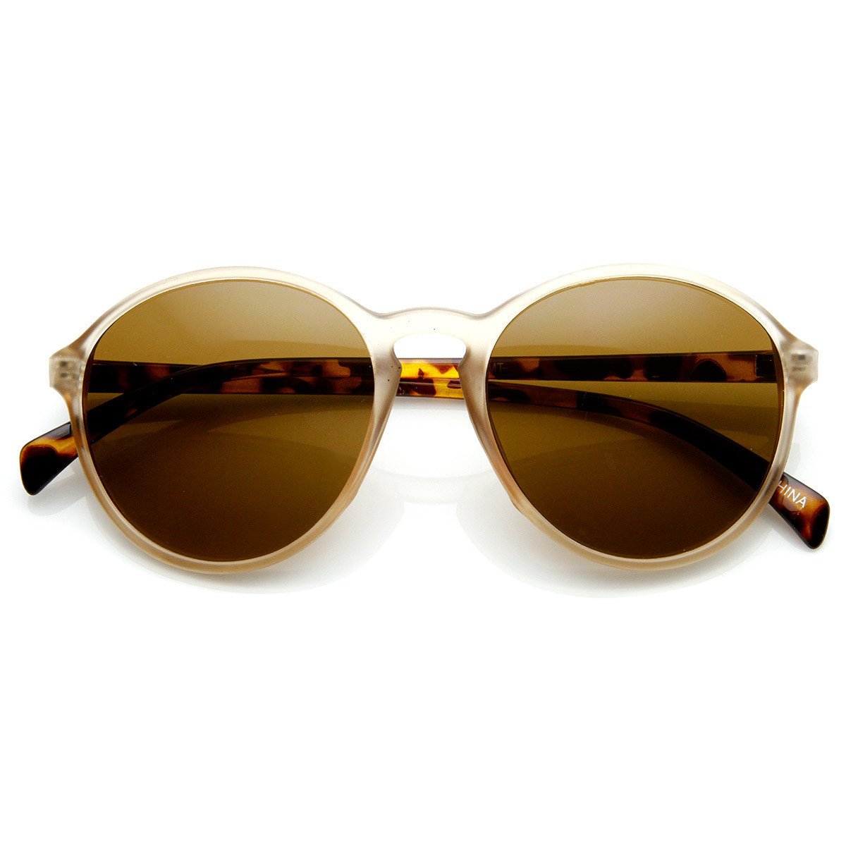 Matte Finish Retro Keyhole Bridge P3 Frame Round Sunglasses - 9178 - Yellow Green