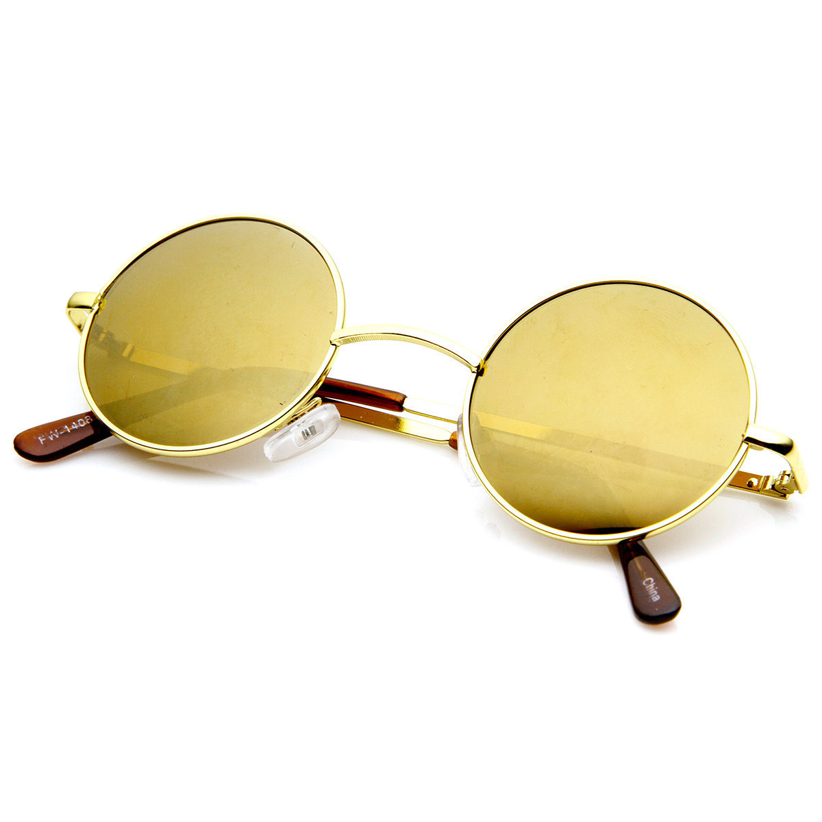 Lennon Style Small Round Color Mirrored Lens Circle Sunglasses - 1409 - Gold Brown