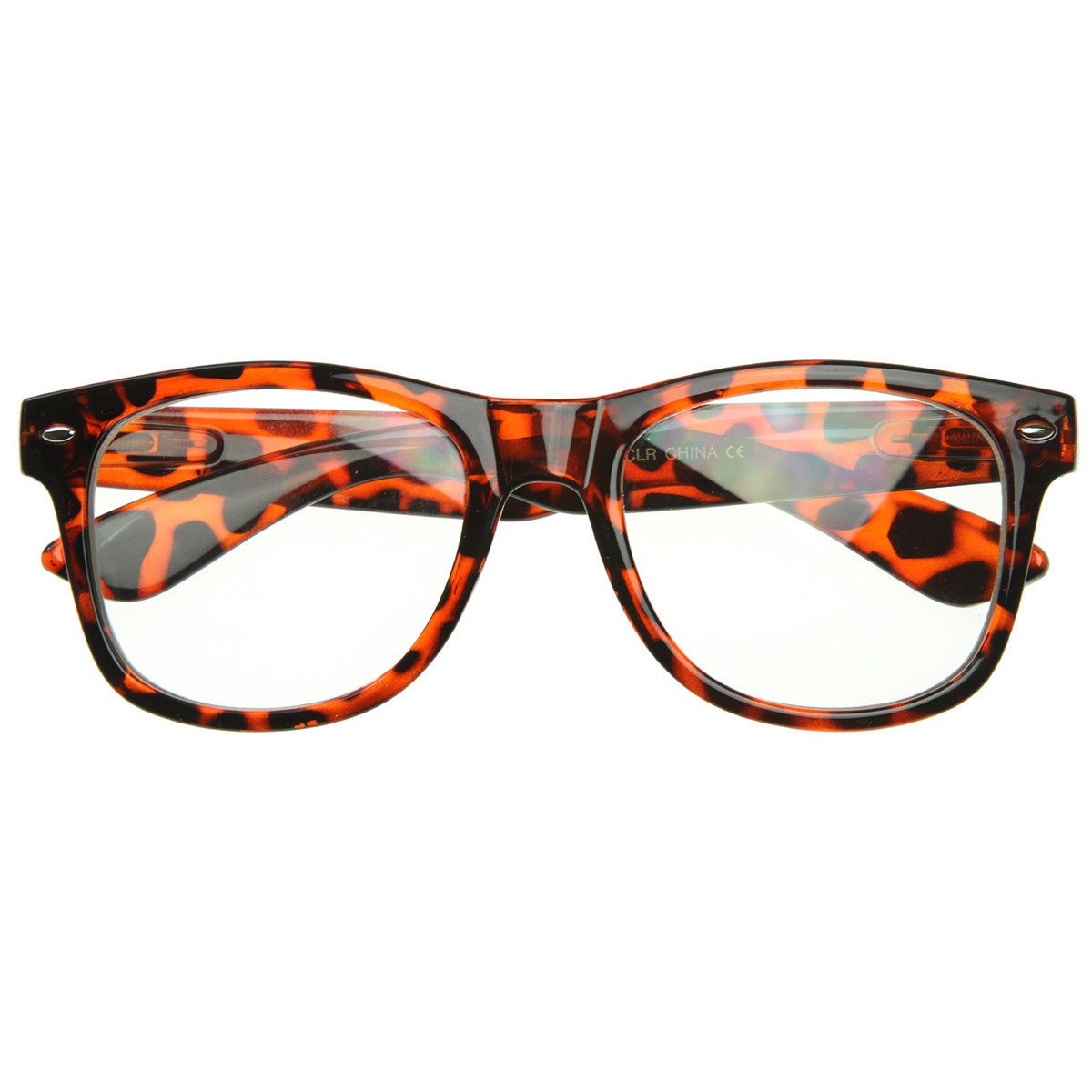 Standard Retro Clear Lens Nerd Geek Assorted Color Horned Rim Glasses - 2873 - Tortoise Shell