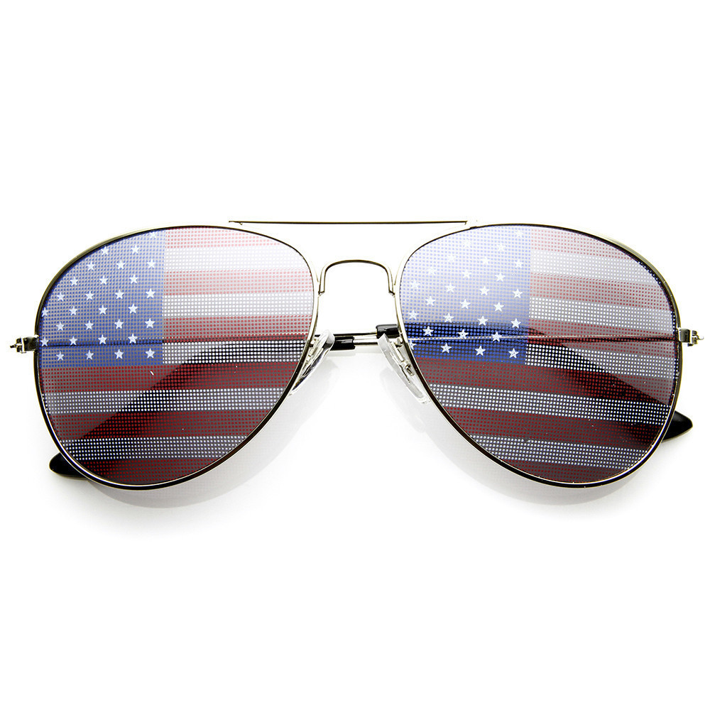 American Flag USA Classic Teardrop Metal Aviator Sunglasses - 8954 - Red