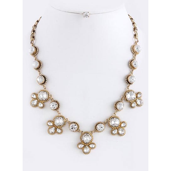 BAROQUE Crystal Link Statement Necklace Set - Clear/gold
