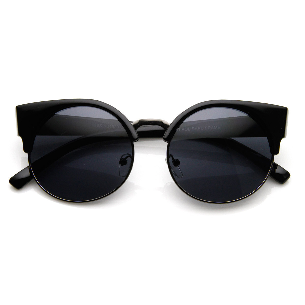 Round Circle Half Frame Semi-Rimless Cateye Sunglasses - 8785 - Black-Gold