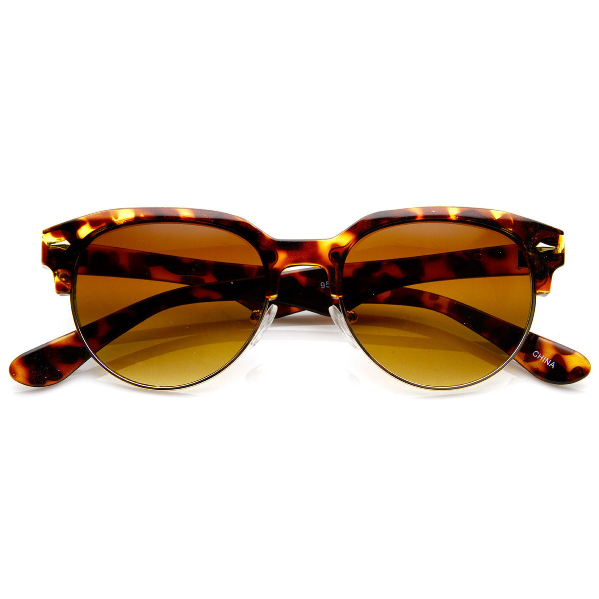 Classic Semi-Rimless Half Frame Retro Horned Rim Sunglasses - 8819 - Black Smoke