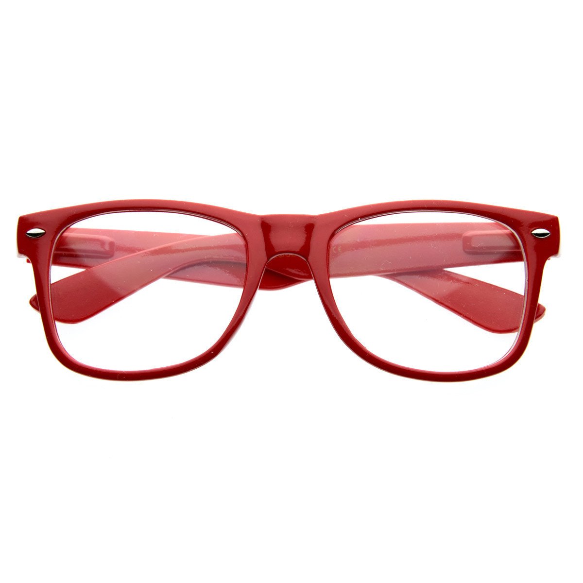 Standard Retro Clear Lens Nerd Geek Assorted Color Horned Rim Glasses - 2873 - Red