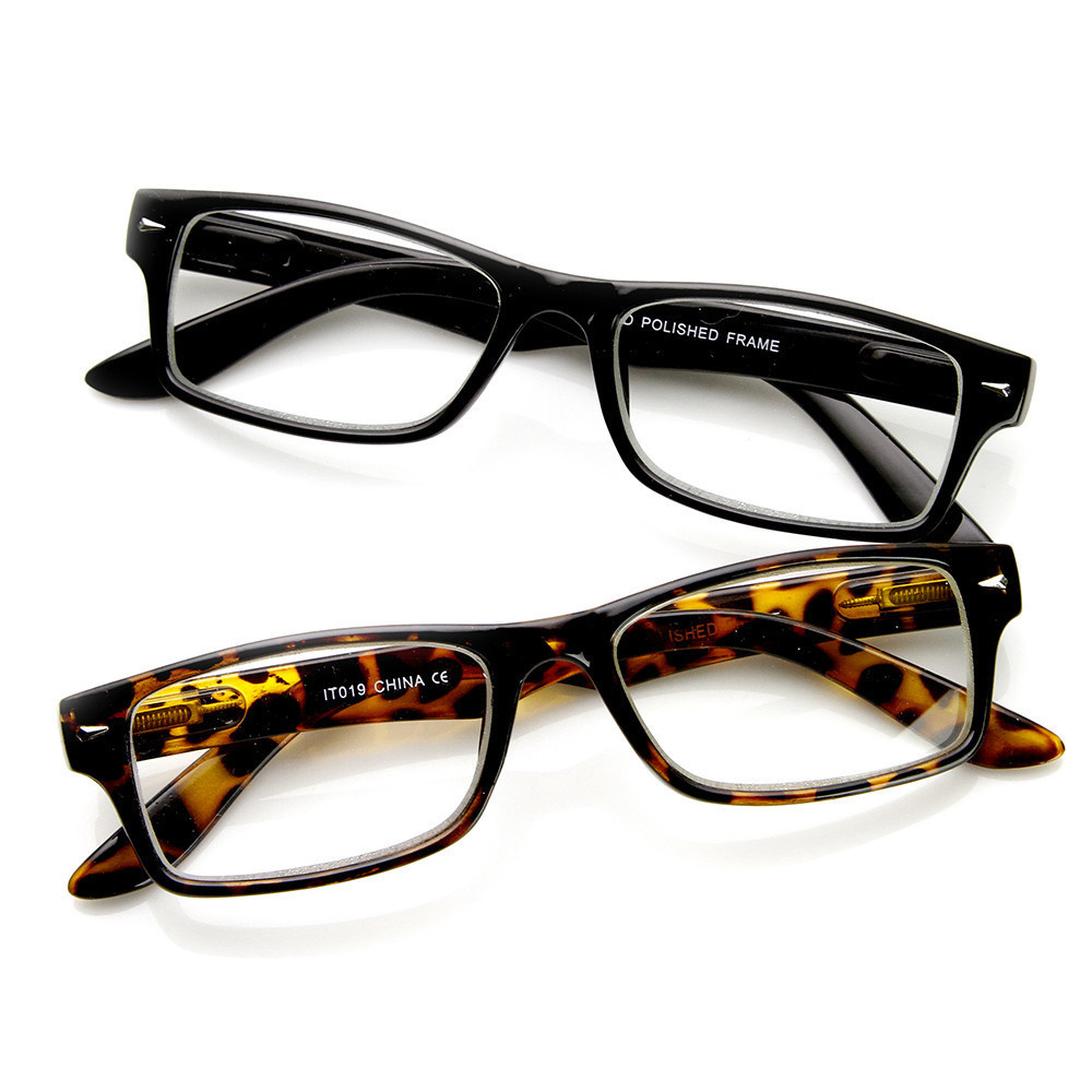 Casual Fashion Horned Rim Rectangular Frame Clear Lens Eye Glasses - 8715 - 2-Pack