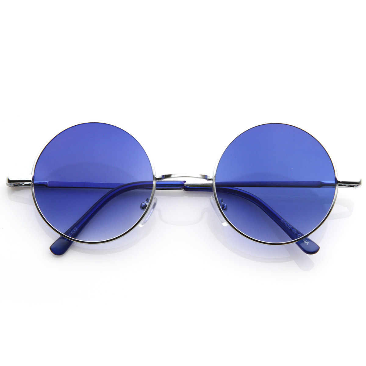 Lennon Style Round Circle Metal Sunglasses W/ Color Lens Tint - 8594 - Silver Blue