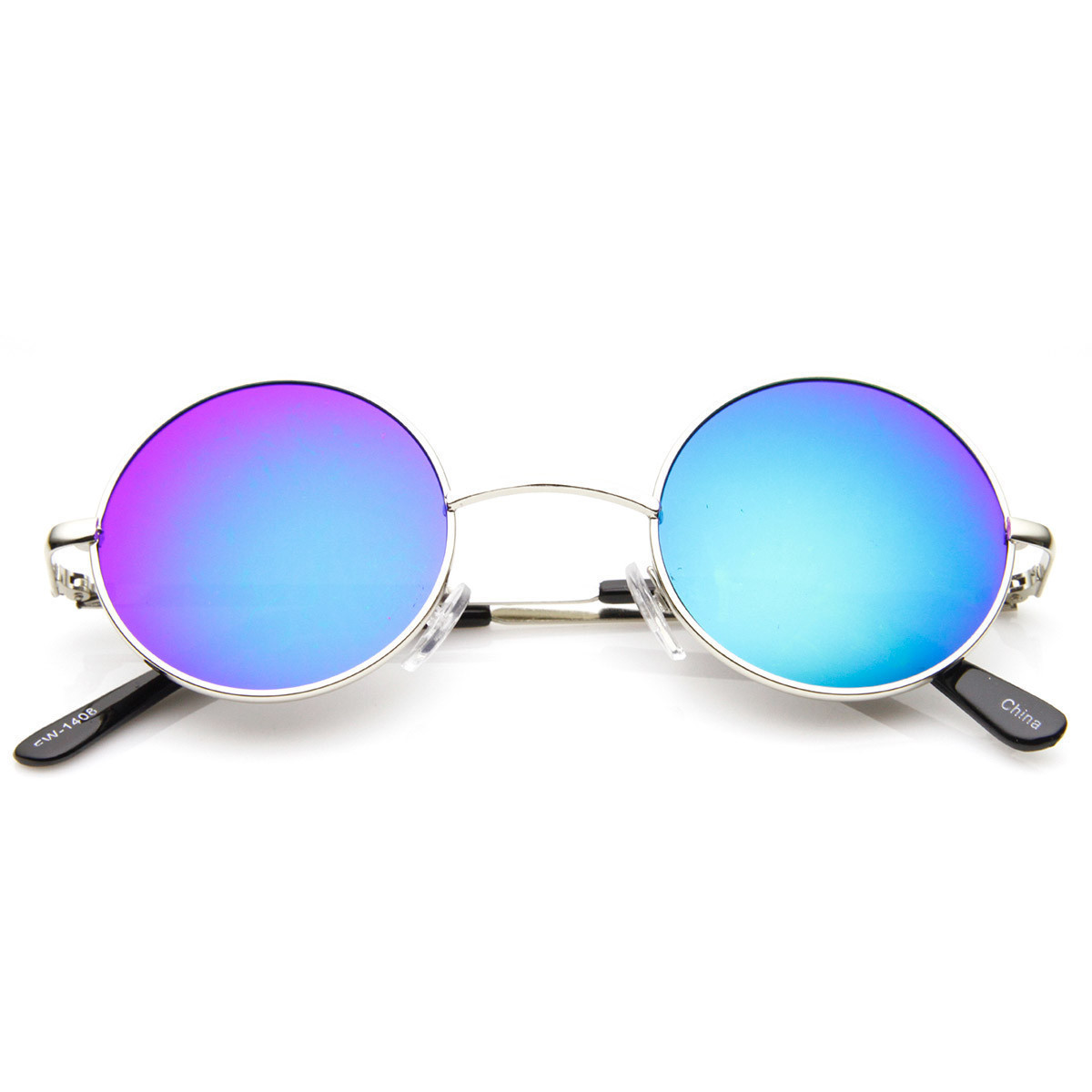 Lennon Style Round Circle Metal Sunglasses With Color Mirror Lens - 1408 - Silver Fire