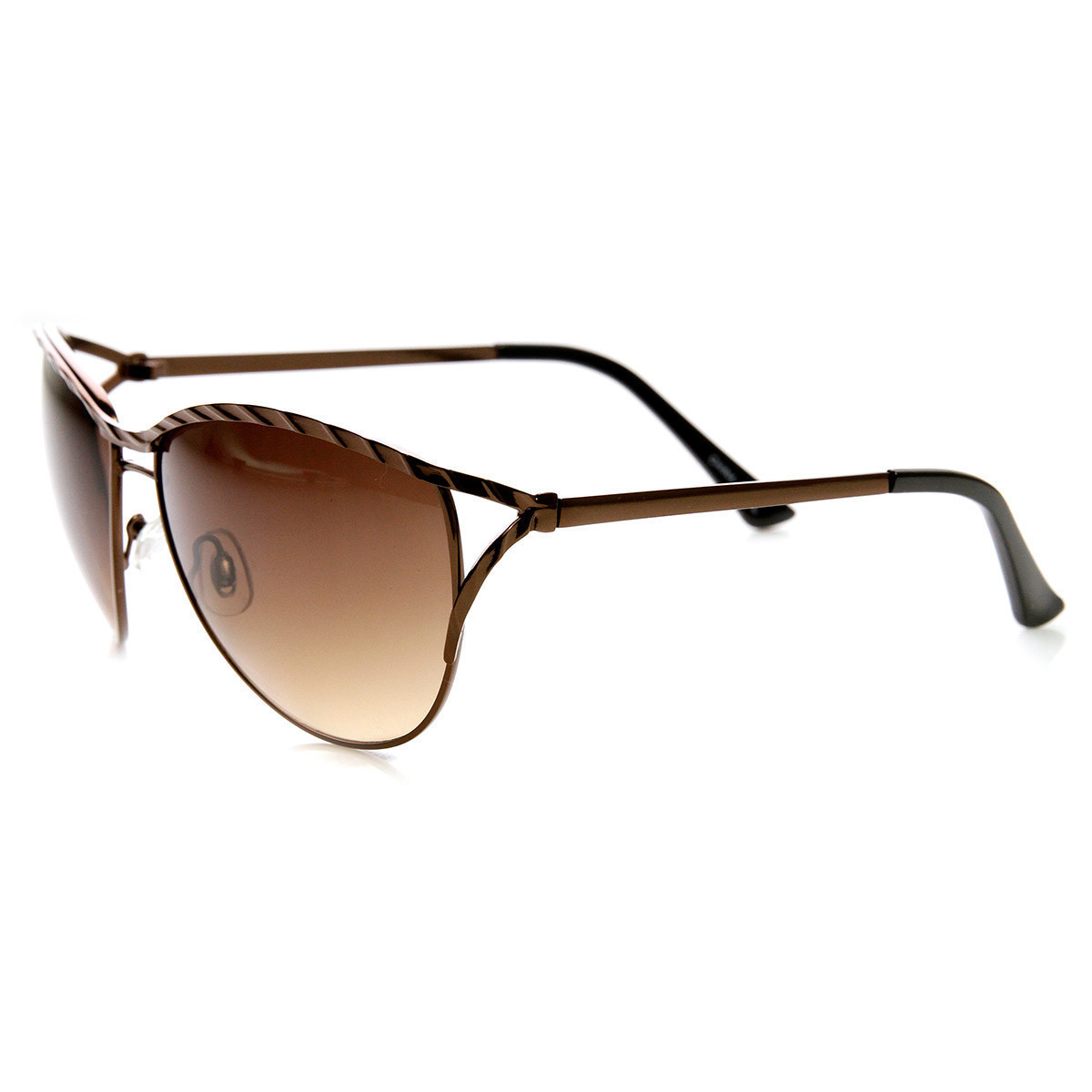 Womens Oversize Embellished Metal Cat Eye Sunglasses - 9327 - Brown