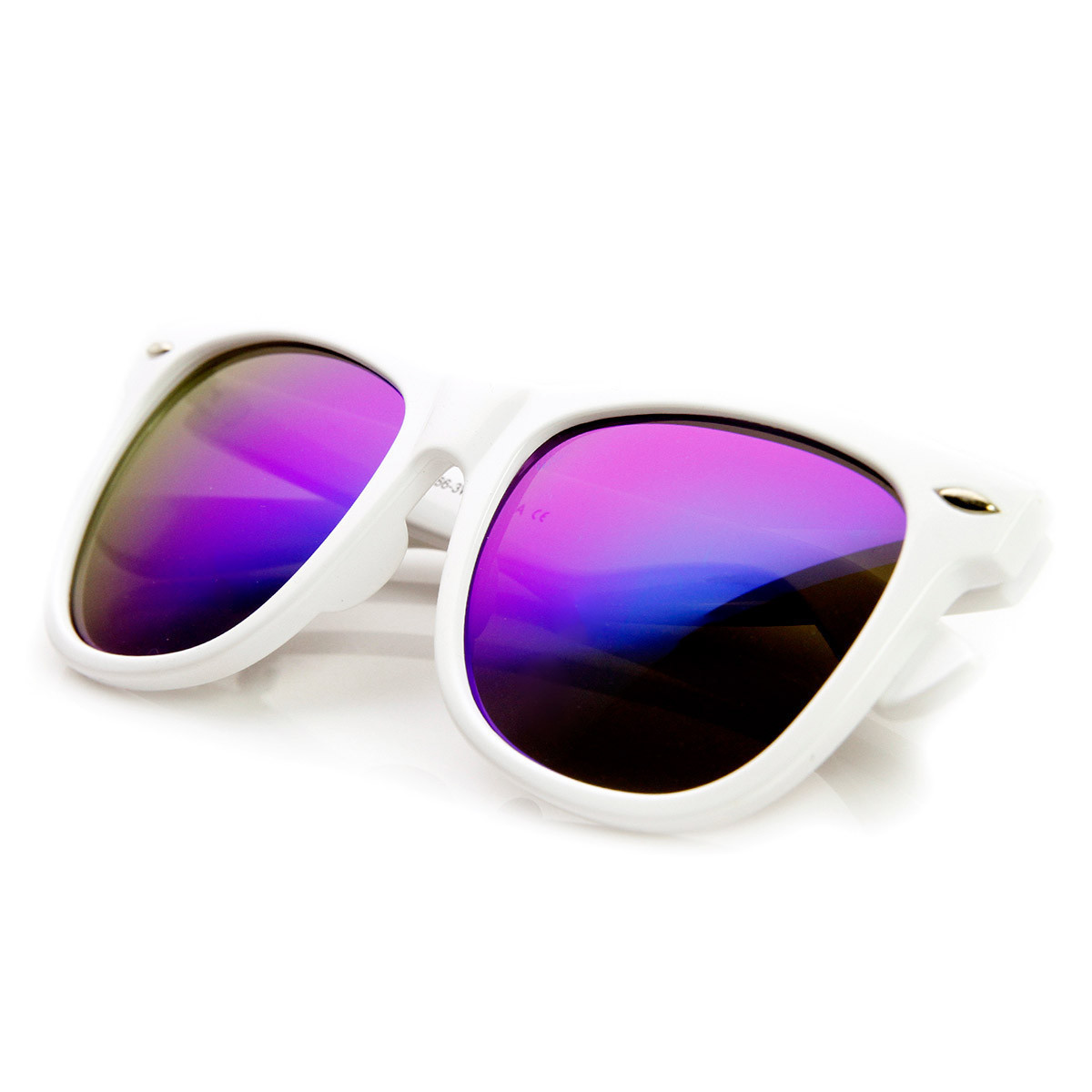 Oversized Mod White Frame Flash Mirror Lens Horned Rim Sunglasses - 8079 - White Ice