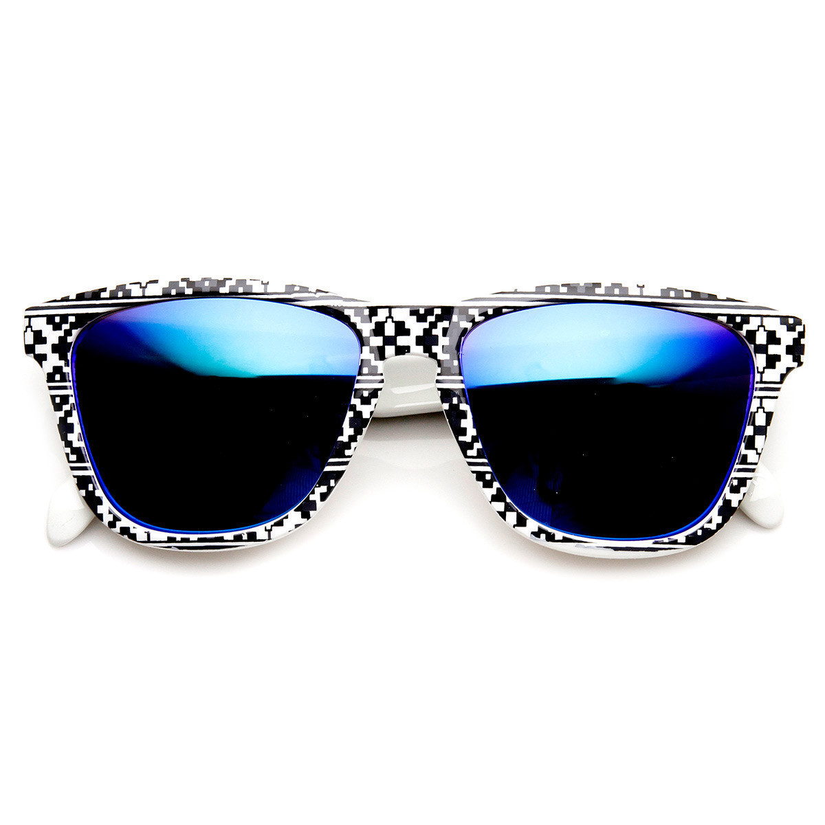Native Print Color Mirror Lens Keyhole Bridge Horned Rim Sunglasses - 9378 - Sun