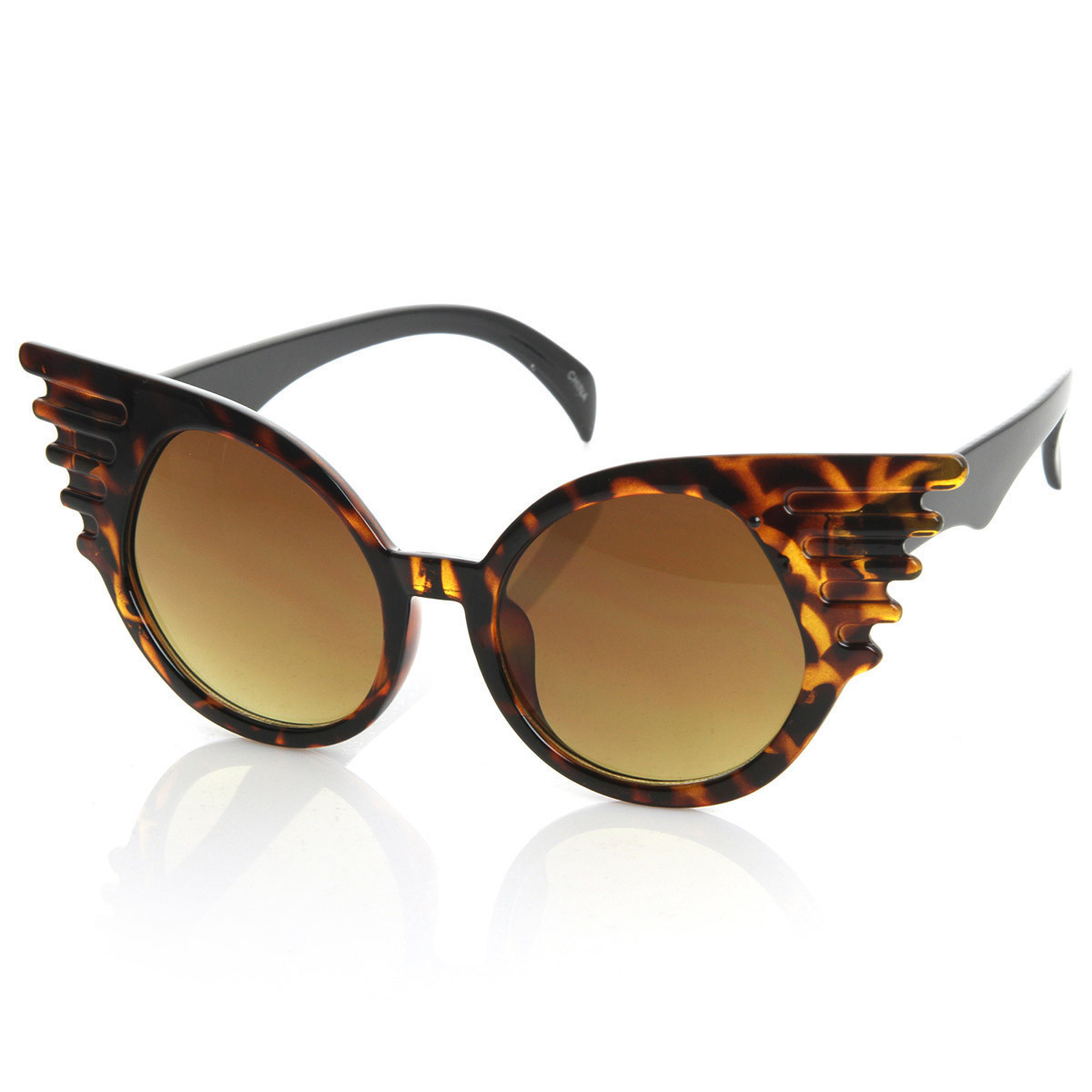 Designer Inspired Fashion Eccentric Unique Round Circle Winged Sunglasses - 8581