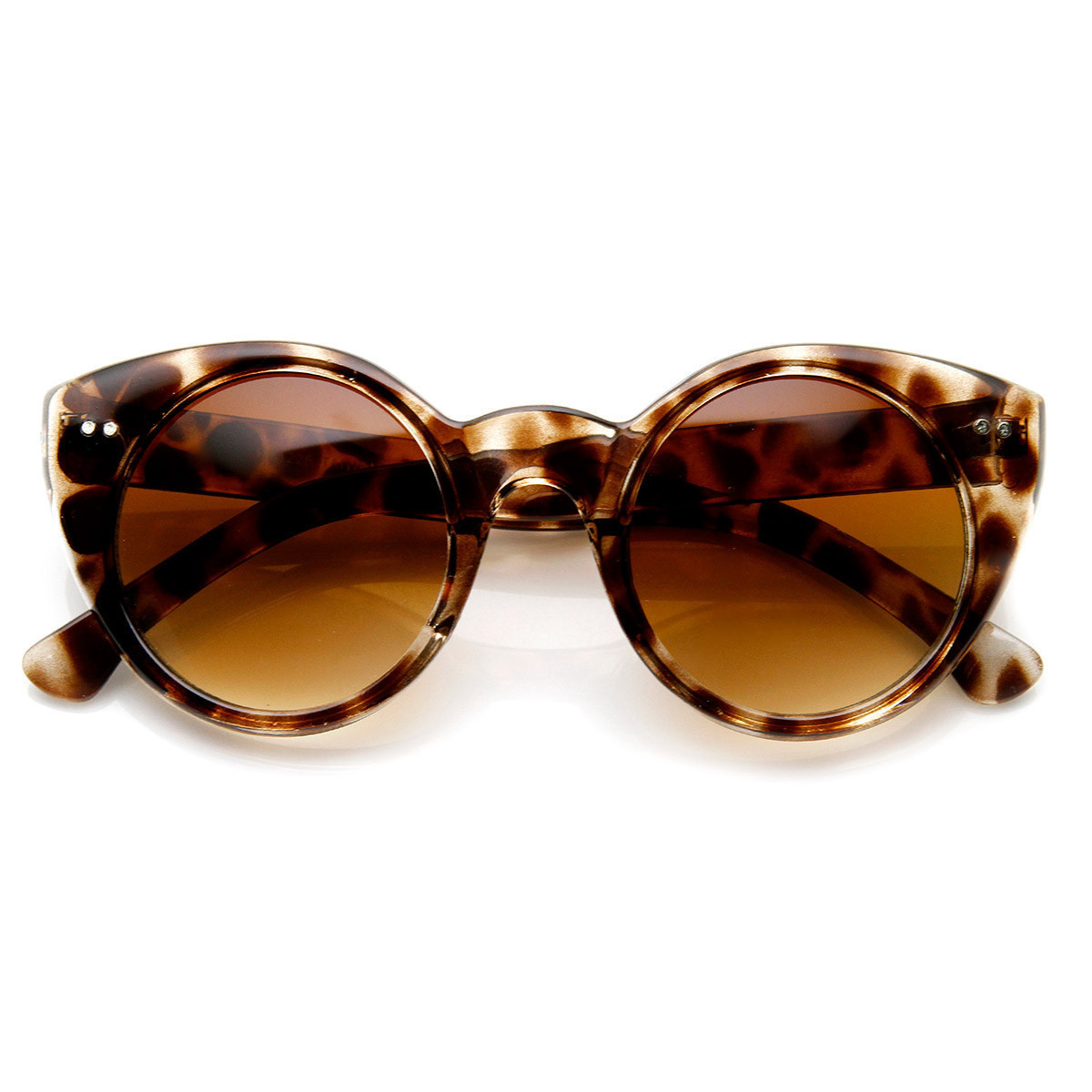 Modern Cateyes Vintage Inspired Circle Cat Eye Round Sunglasses W/ Metal Rivets - 8297 - Black