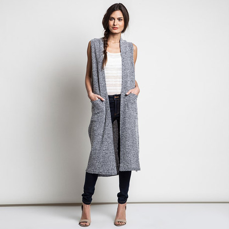 Two Tone Long Vest With Pockets - Grey, SM (4-10)