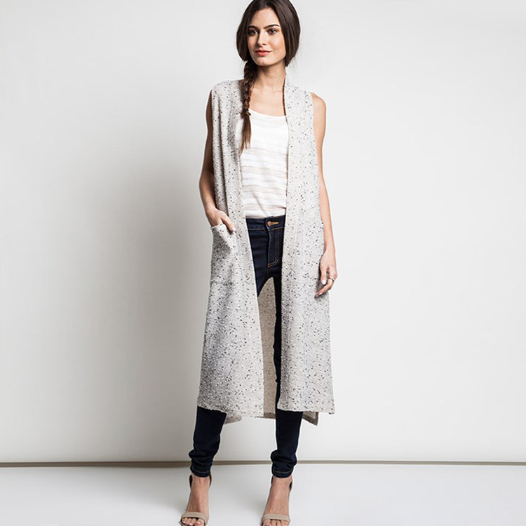 Two Tone Long Vest With Pockets - Grey, SM (4-10)