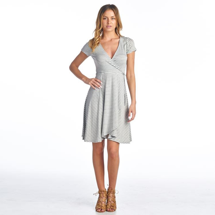 Faux Wrap A-Line Dress - Large (12-14), Grey