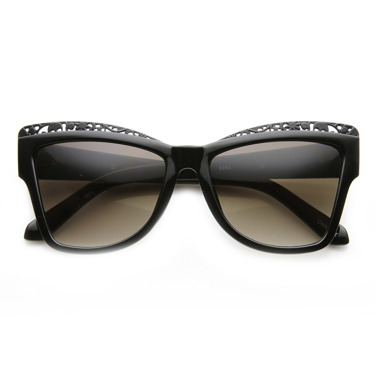 High Fashion Chic Metal Cut-Out Artwork Women's Cat Eye Sunglasses 9603 - Black-Black Lavender