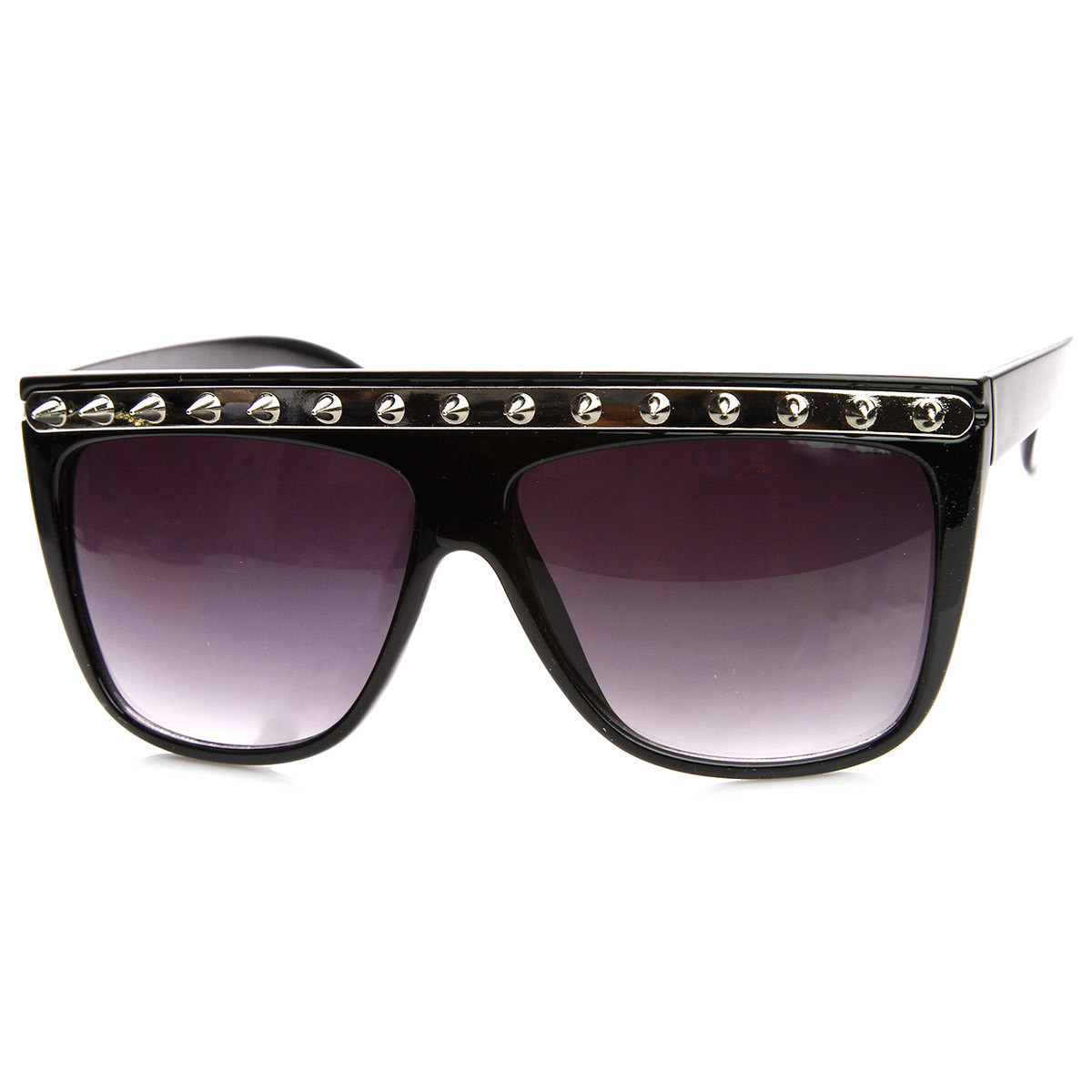 Spiked Fashion Metal Accent Flat Top Horned Rim Sunglasses - 8931 - Tortoise-Gold