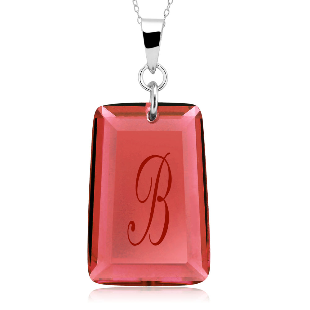 Sterling Silver January/Garnet CZ Laser Engraved Initial 'A' Birthstone Necklace - Letter D