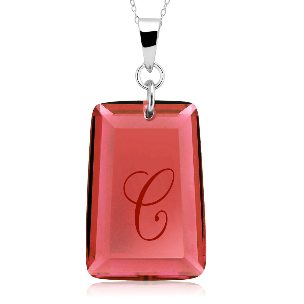 Sterling Silver January/Garnet CZ Laser Engraved Initial 'A' Birthstone Necklace - Letter H