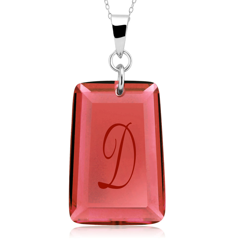 Sterling Silver January/Garnet CZ Laser Engraved Initial 'A' Birthstone Necklace - Letter D