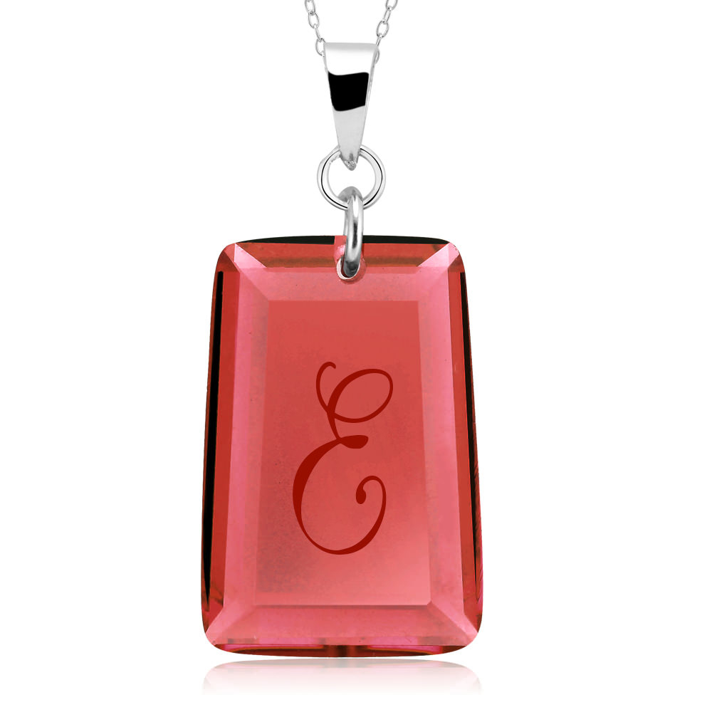 Sterling Silver January/Garnet CZ Laser Engraved Initial 'A' Birthstone Necklace - Letter E