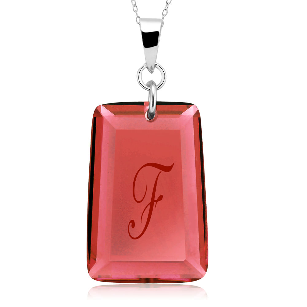 Sterling Silver January/Garnet CZ Laser Engraved Initial 'A' Birthstone Necklace - Letter F