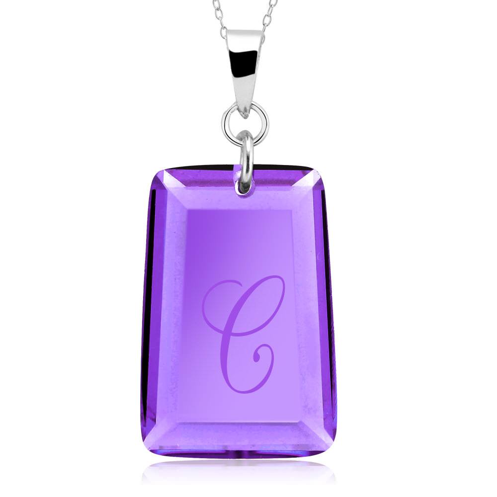Sterling Silver February/Amethyst CZ Laser Engraved Initial 'A' Birthstone Necklace - Letter Y