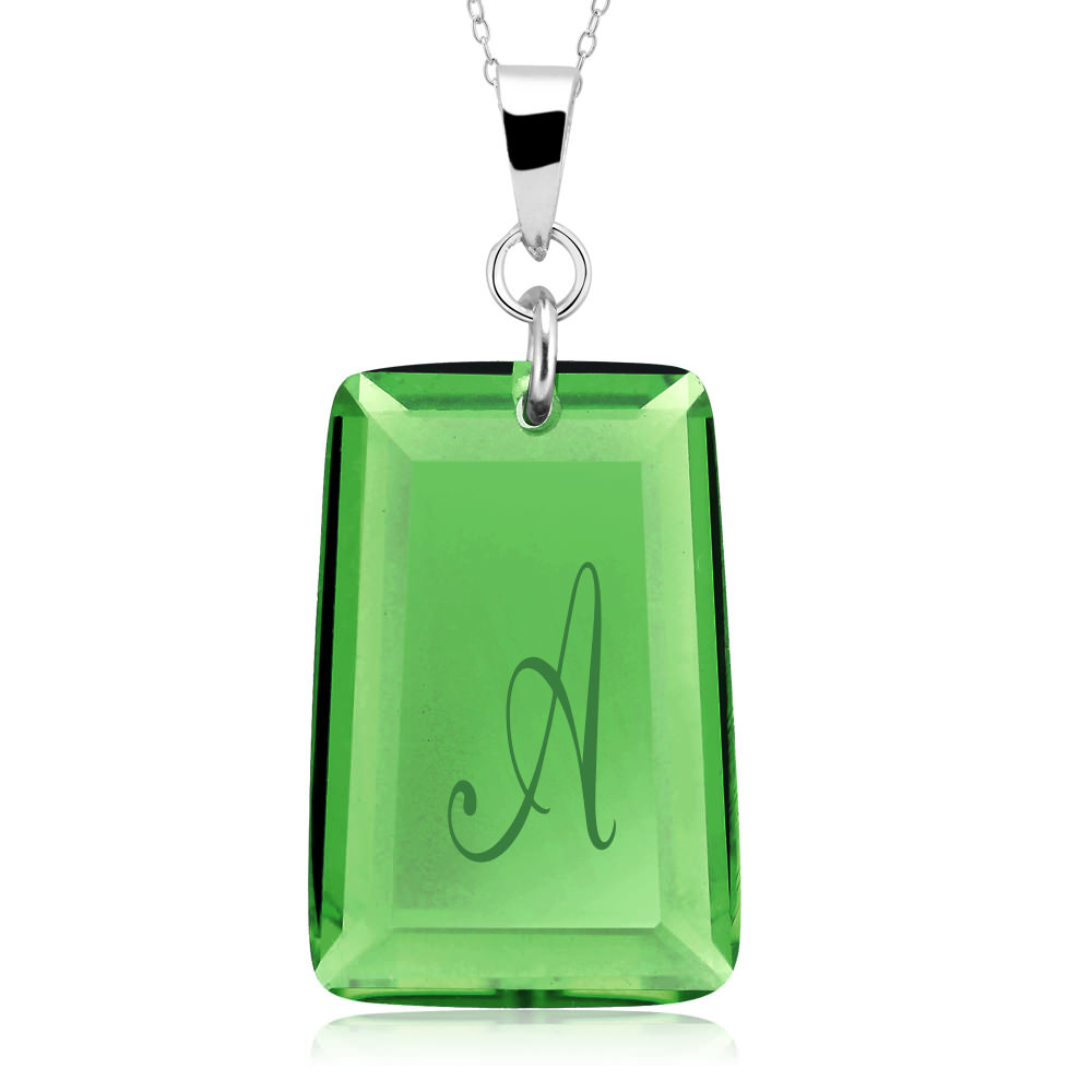 Sterling Silver May/Emerald CZ Laser Engraved Initial 'A' Birthstone Necklace - Letter P