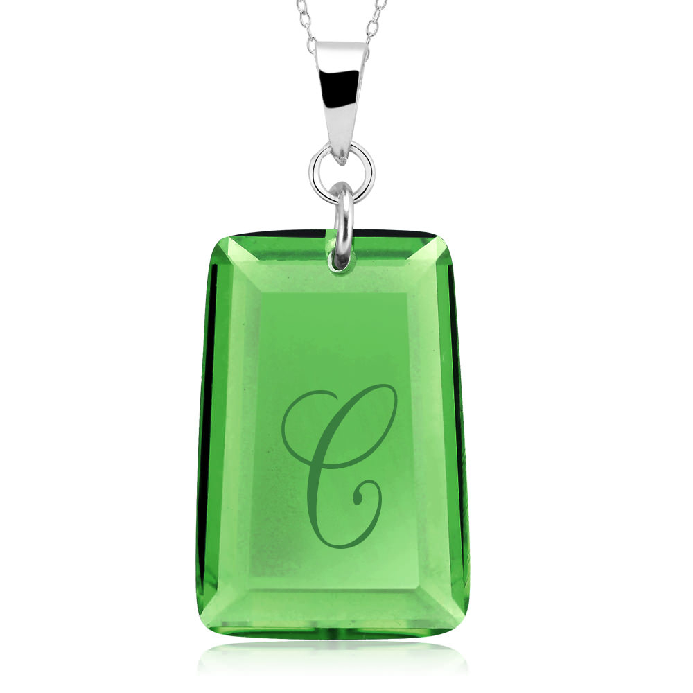 Sterling Silver May/Emerald CZ Laser Engraved Initial 'A' Birthstone Necklace - Letter J