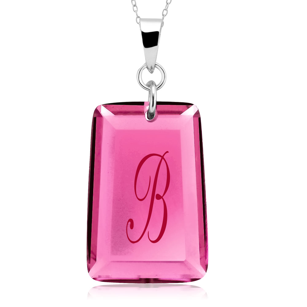 Sterling Silver July/Ruby CZ Laser Engraved Initial 'A' Birthstone Necklace - Letter B